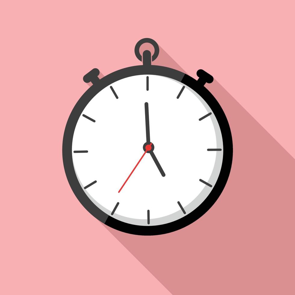 Stopwatch with long shadow isolate on pink background. vector