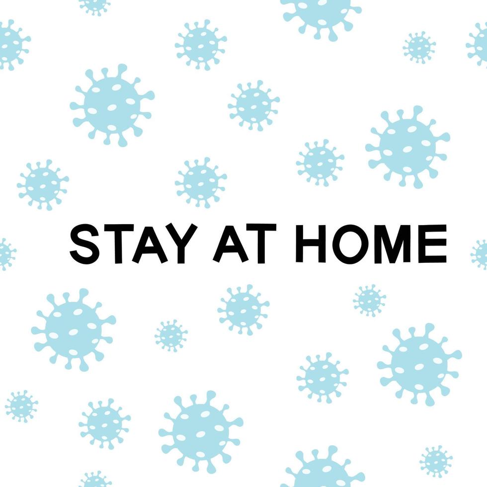 quédese en casa con un patrón sin costuras de coronavirus sobre fondo blanco. vector