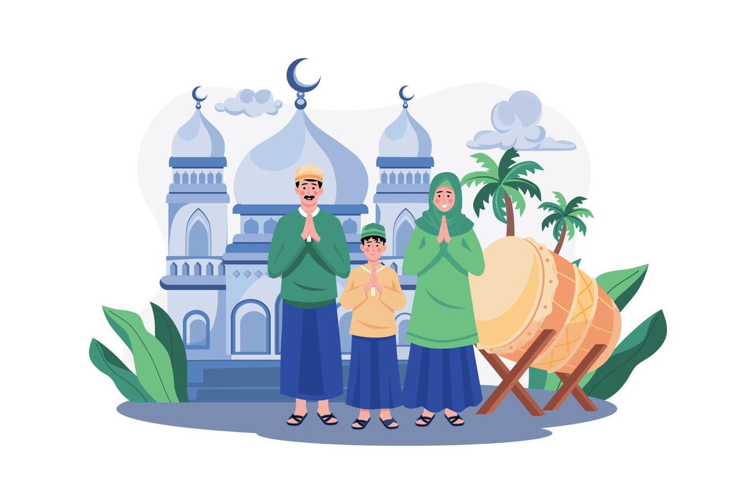Muslim family greeting Illustration concept on white background vector