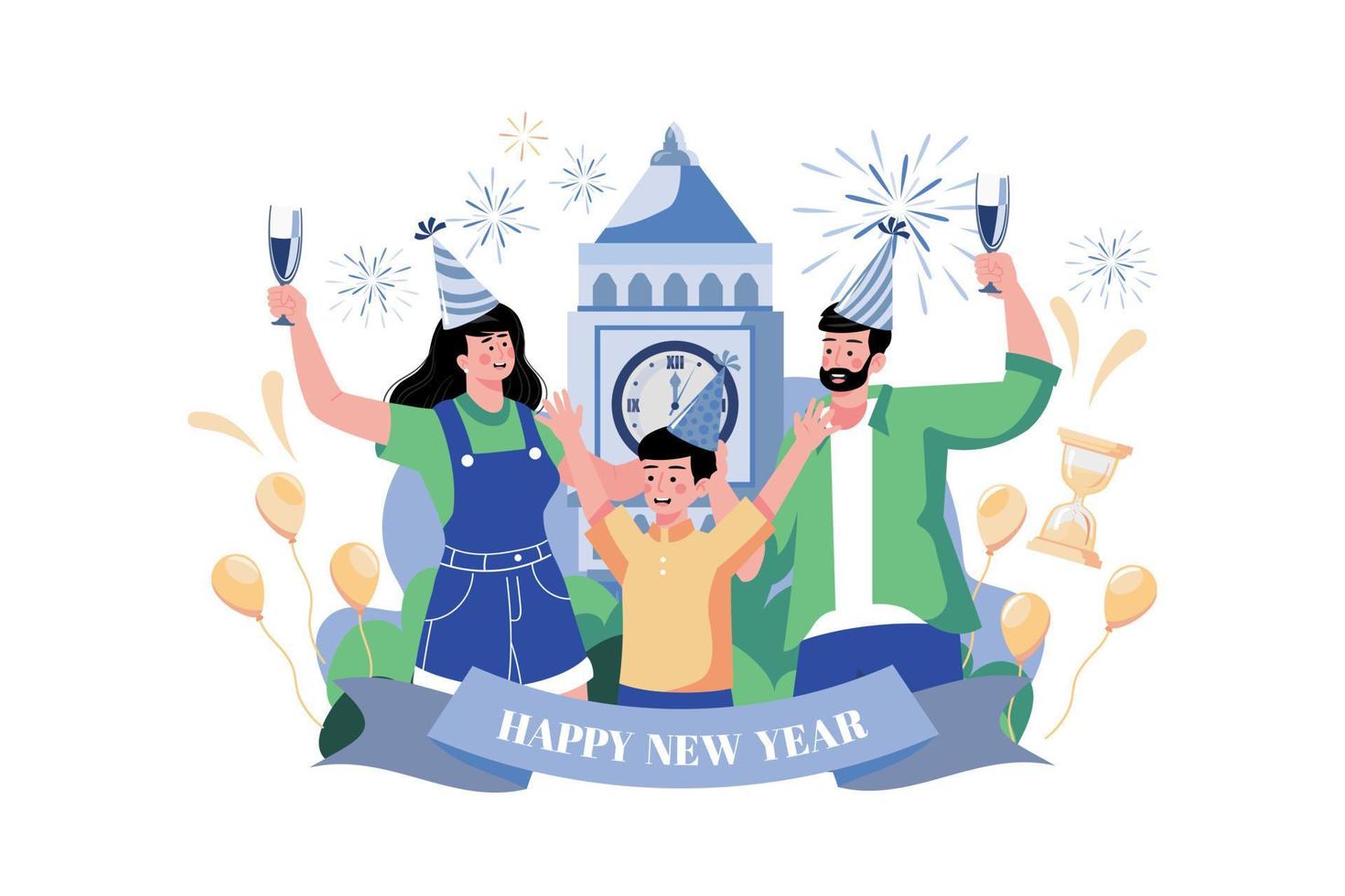 Family Celebrating On New Year's Eve vector