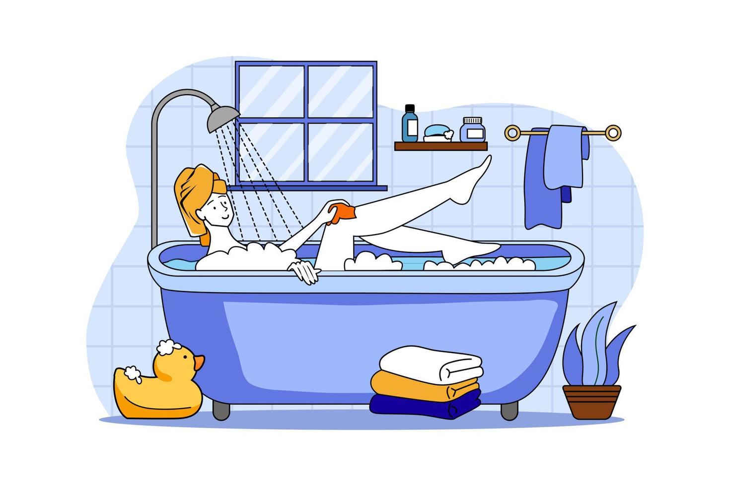 Girl relaxing in the bath during quarantine vector