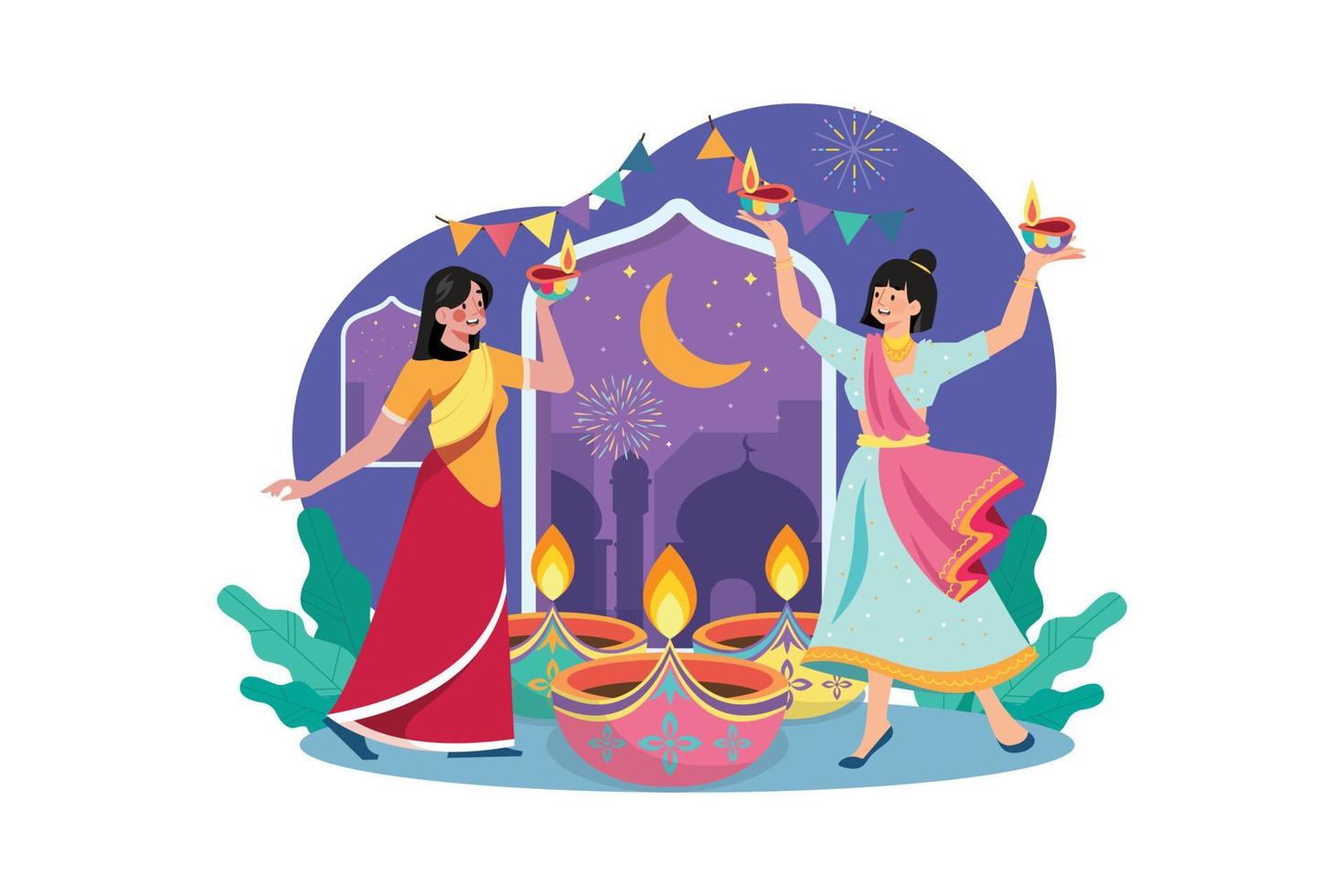 Diwali Celebration Illustration concept. A flat illustration isolated on white background vector