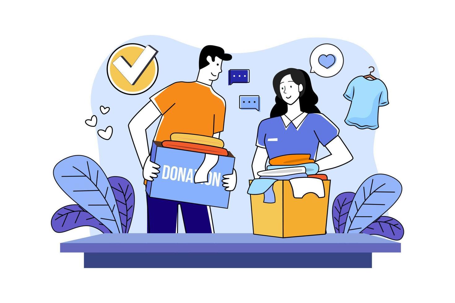 Volunteers donate clothes to the poor vector