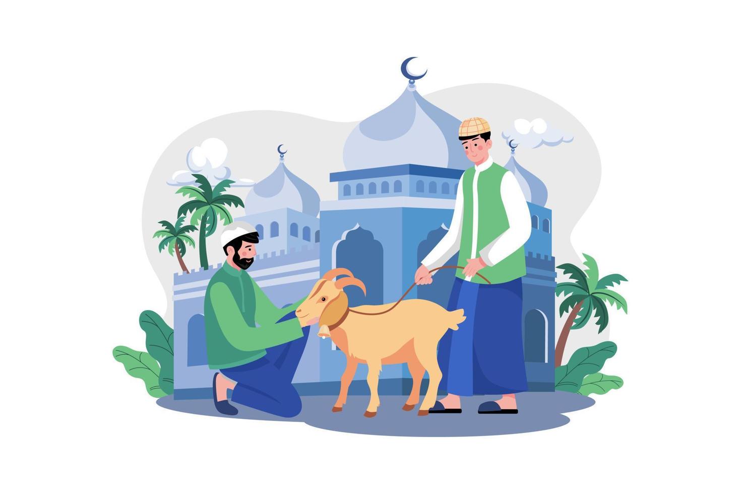 Muslim man purchasing goat for eid vector