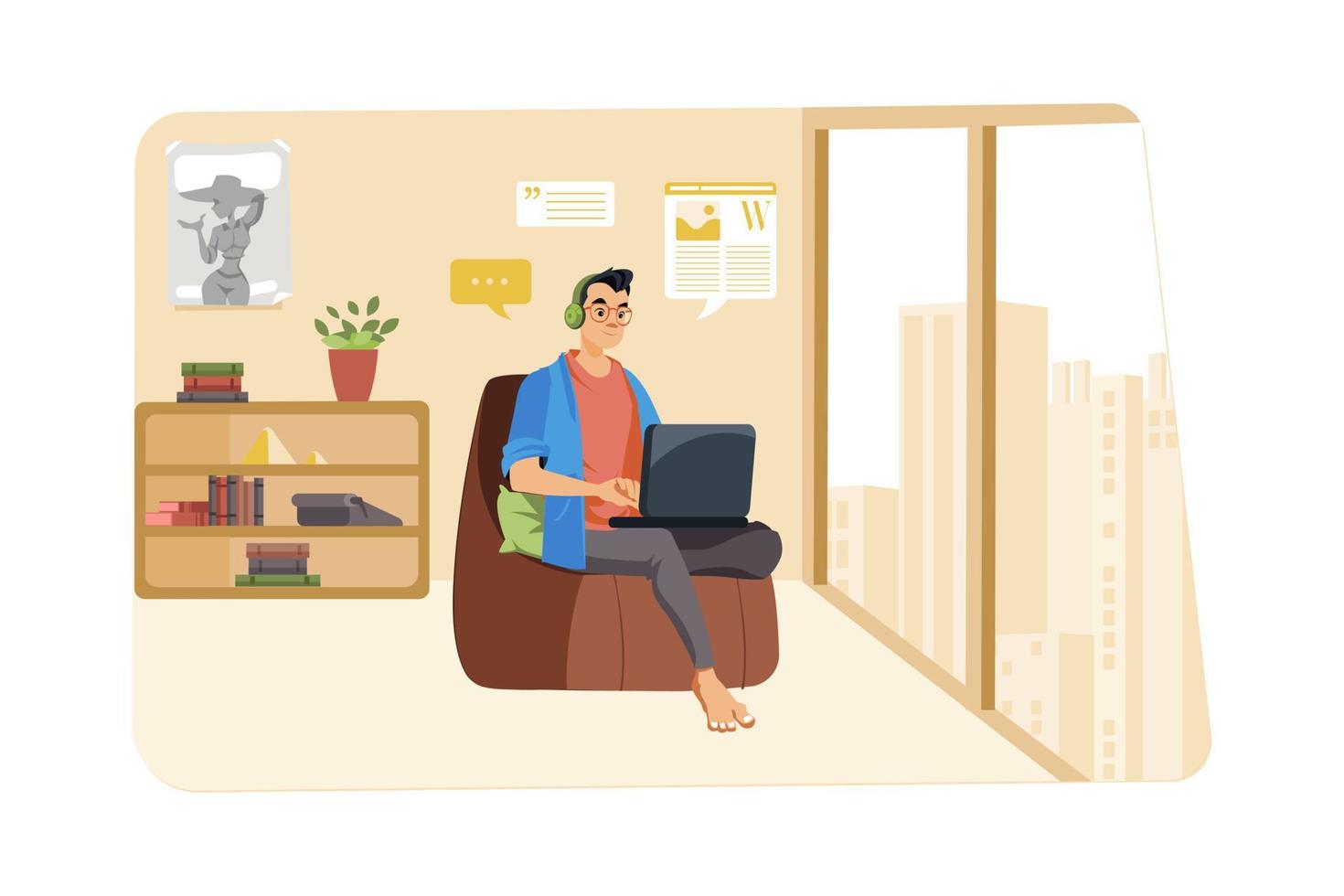 Male writer writing a review for the magazine vector