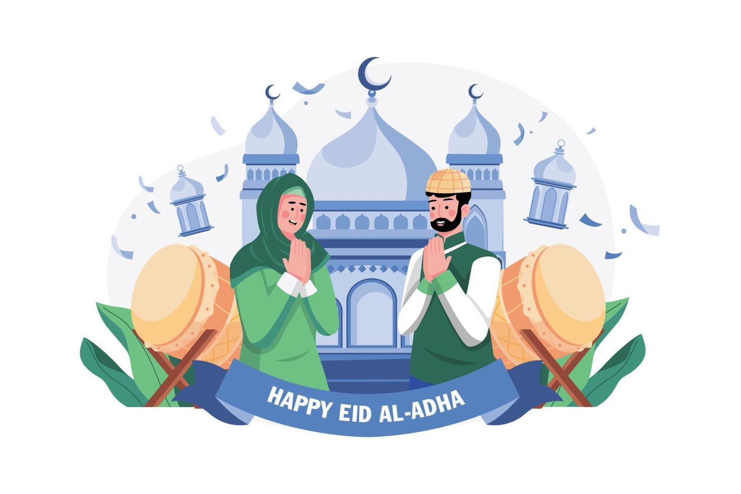 Couple Saying Happy Eid Illustration concept on white background vector