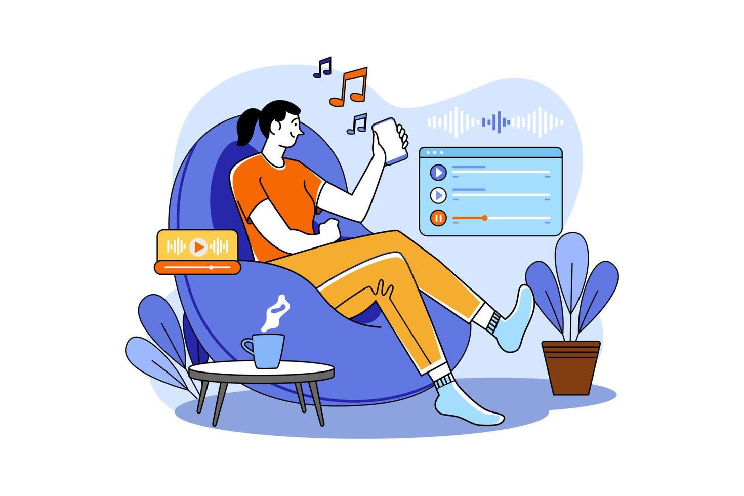 Girl relaxing and listening to Music vector