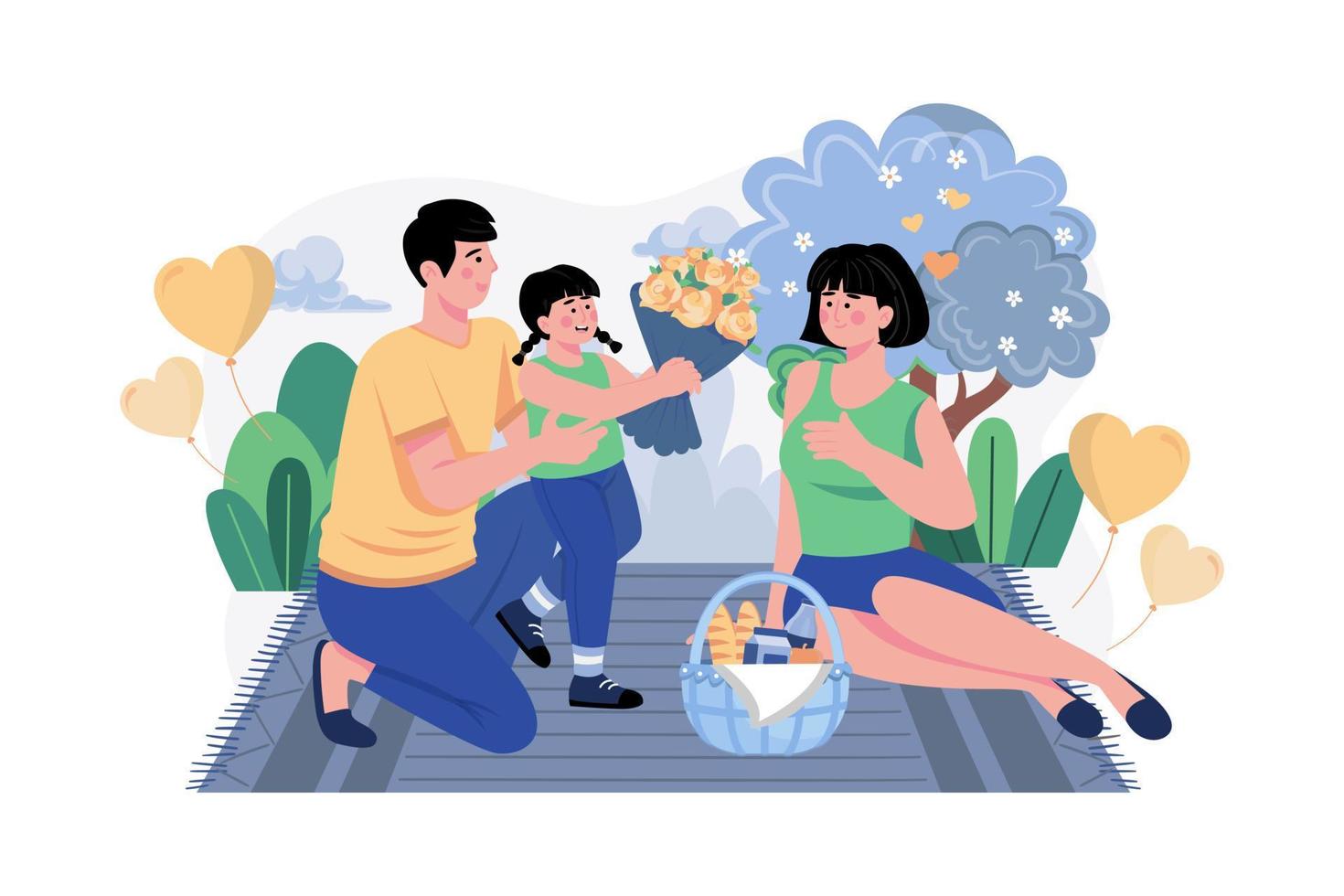 The Daughter Gives Her Mother Flowers vector