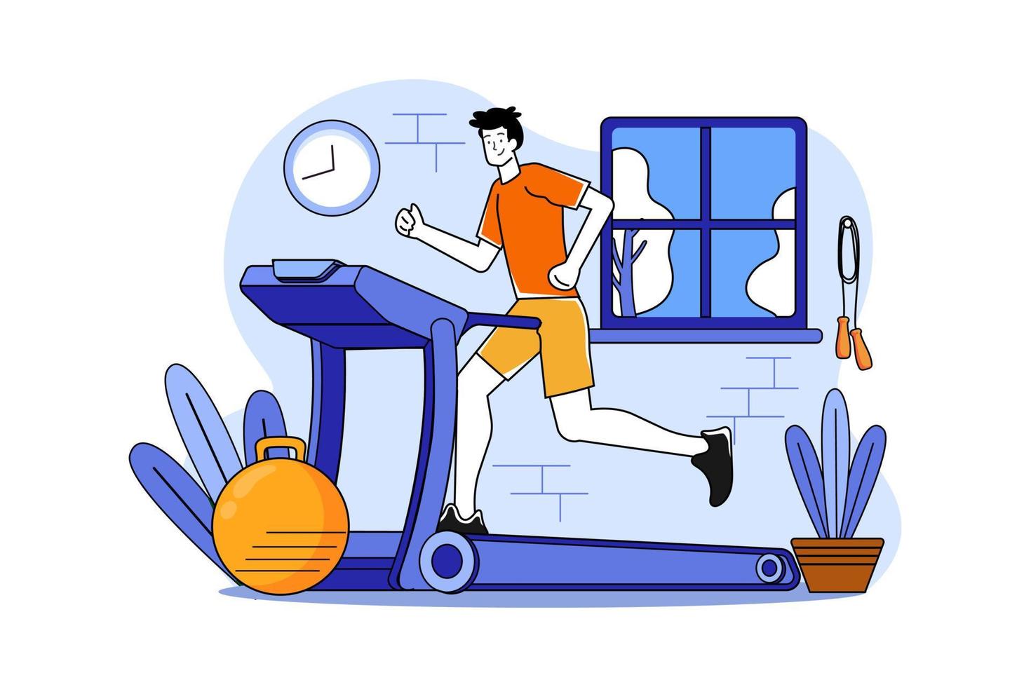 Boy running on treadmill vector