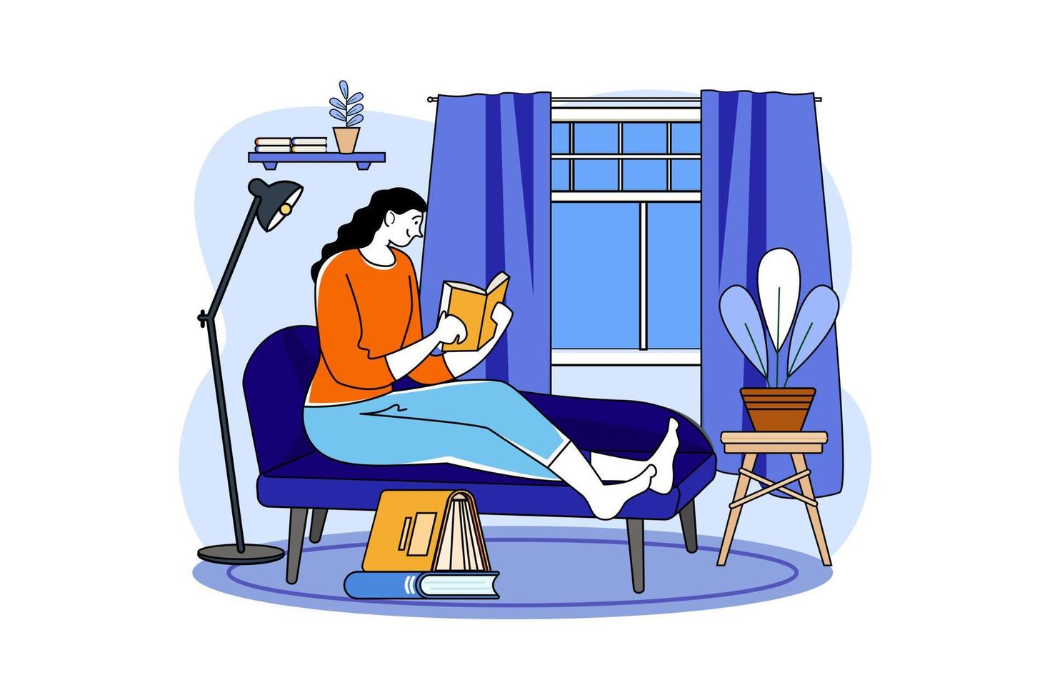 Girl reading a novel during quarantine vector