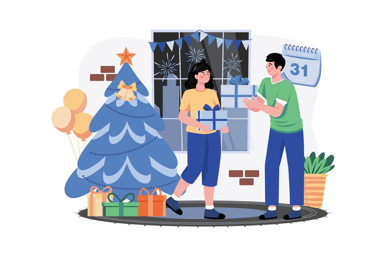 hombre regalando regalo de navidad a mujer vector