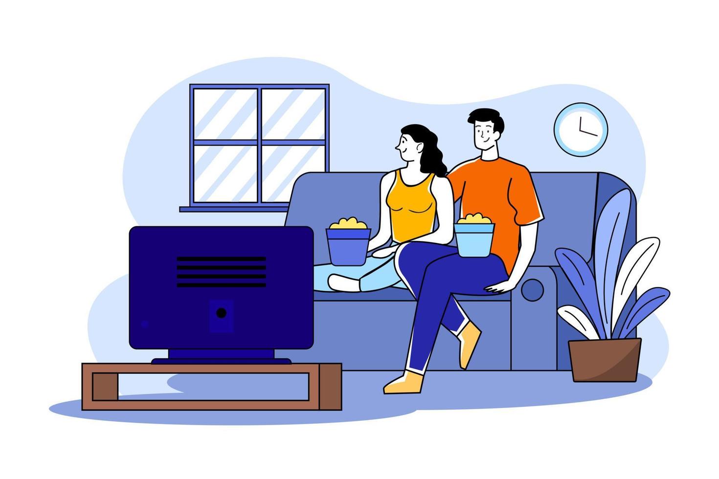 A couple watching tv in the living room vector