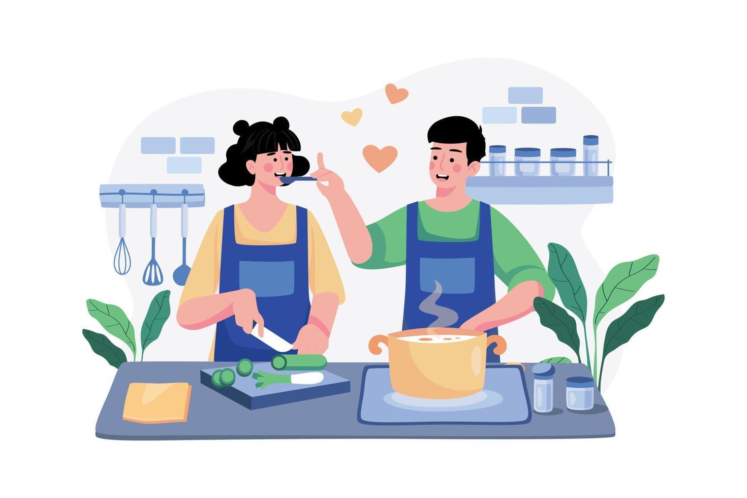 pareja está cocinando juntos concepto de ilustración sobre fondo blanco vector