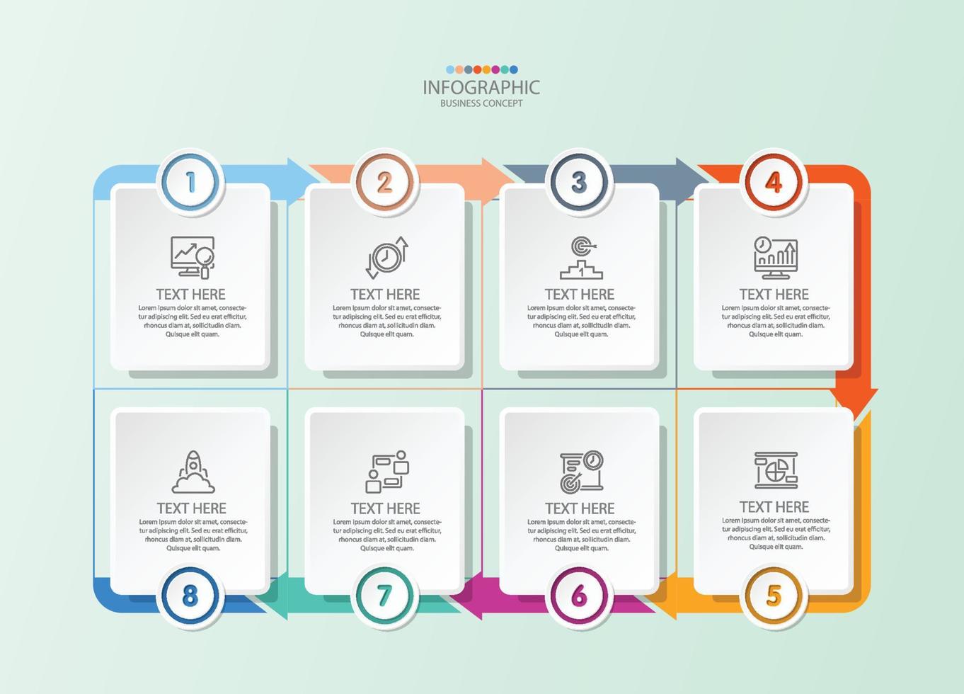 Square infographic with 8 steps, process or options. vector