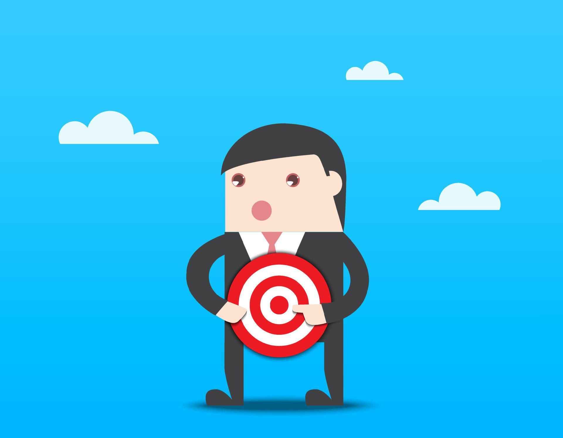 Businessman talk about dartboard and dart. Business target success