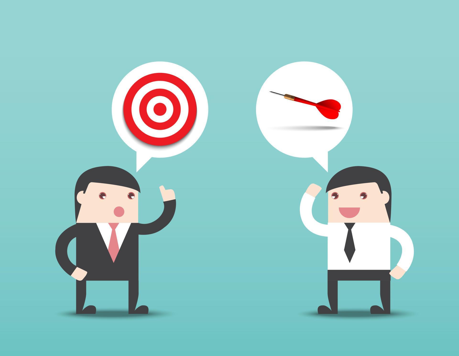 Businessman talk about dartboard and dart. Business target success