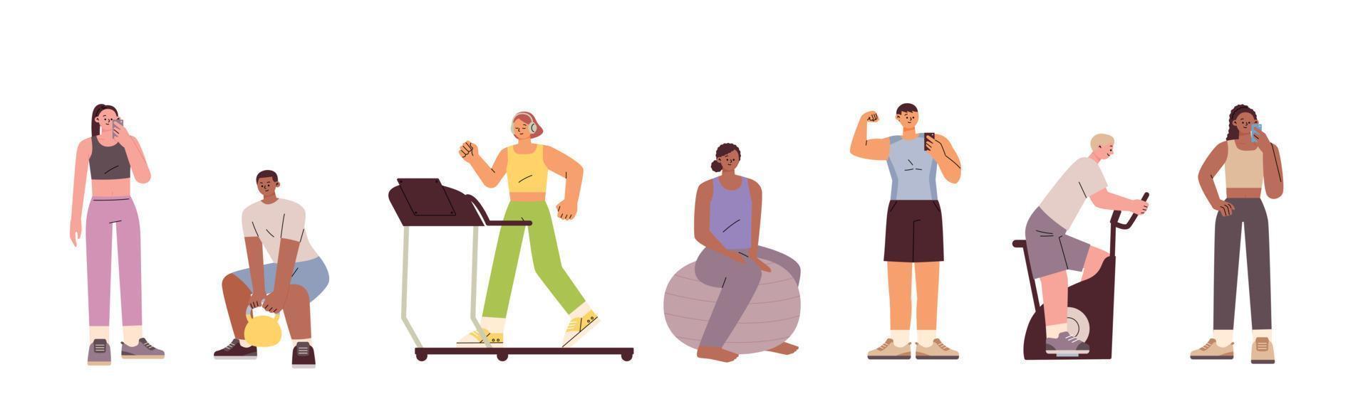 Set of people doing workout 1249335 Vector Art at Vecteezy