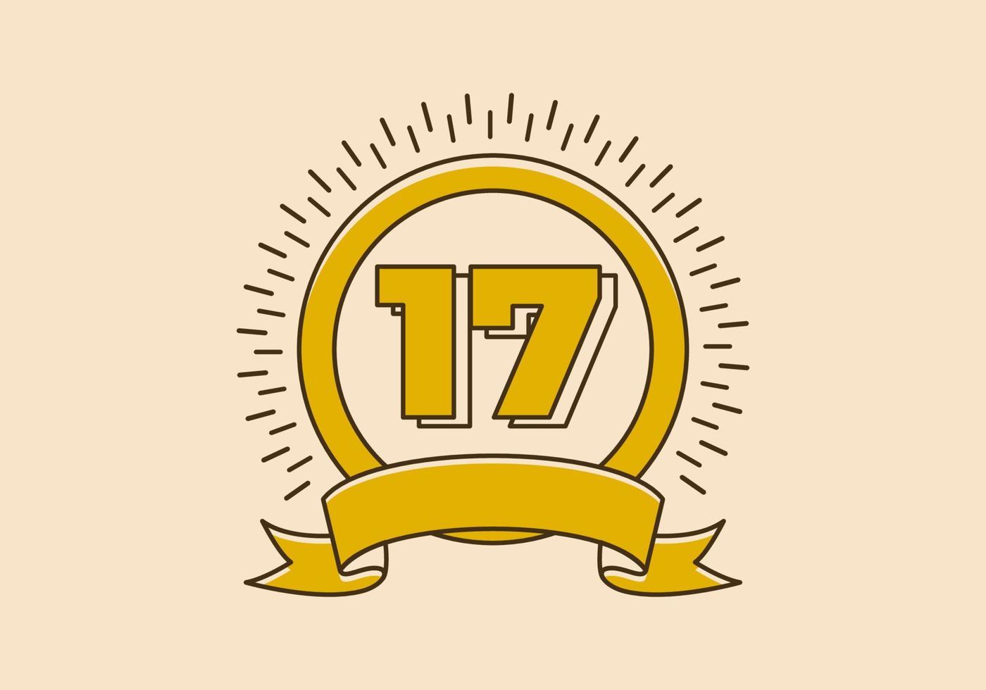 insignia de círculo amarillo vintage con el número 17 en él vector