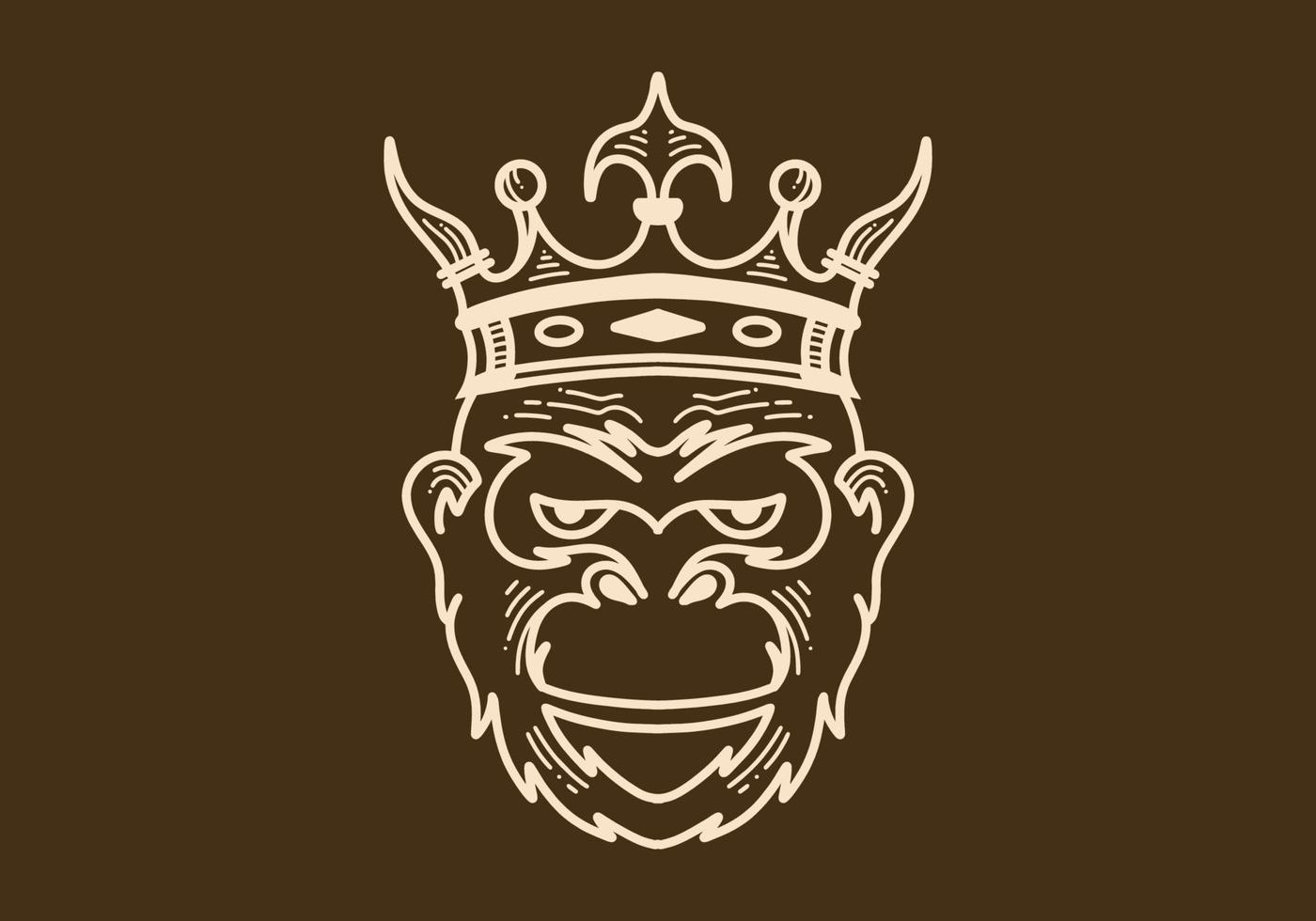 Vintage art illustration of a apes head wearing crown vector