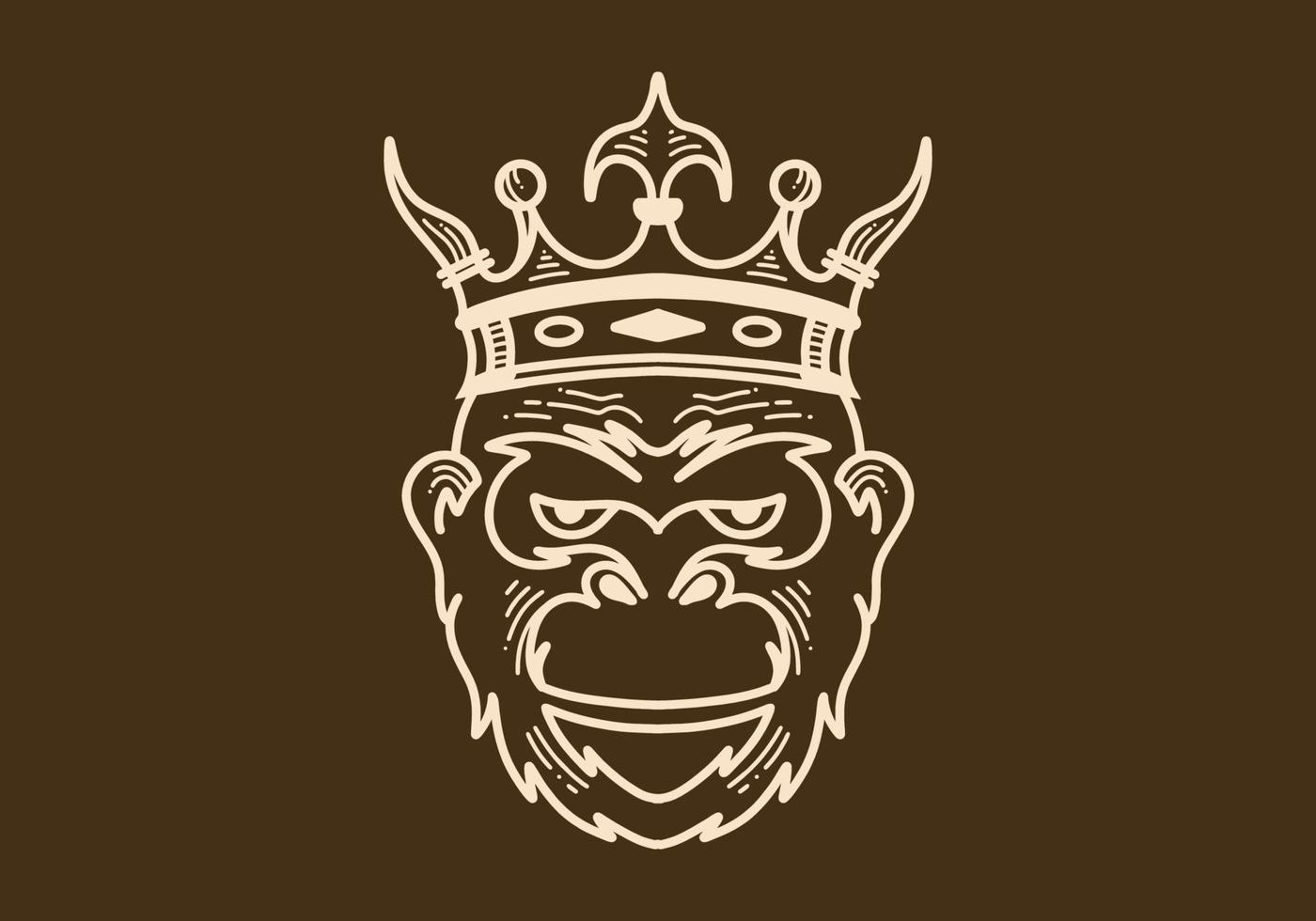 Vintage art illustration of a apes head wearing crown vector