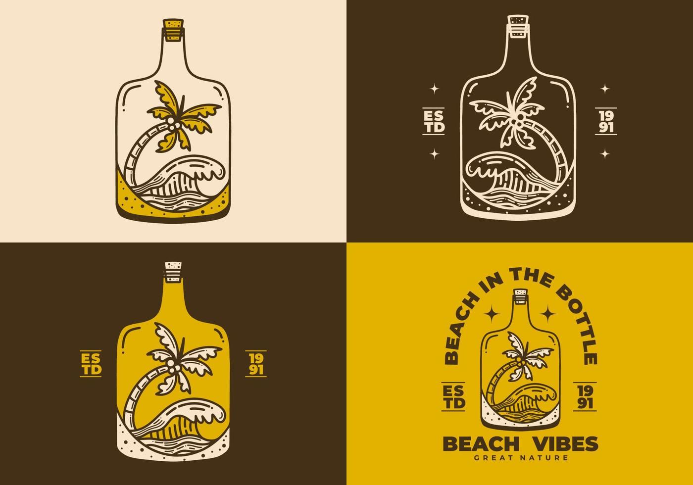Vintage art illustration of a beach in the bottle vector