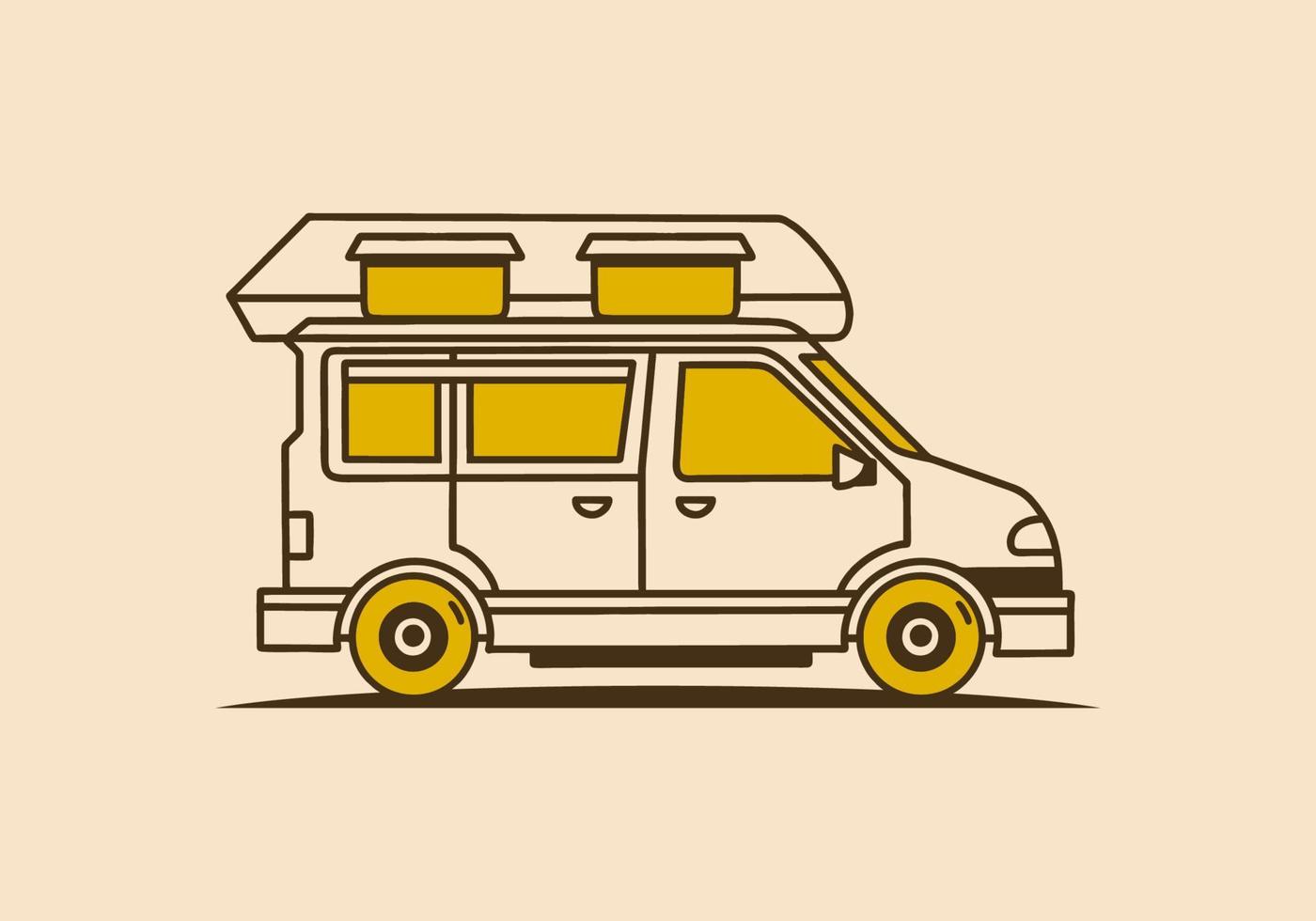 Vintage art illustration of a camper van car vector