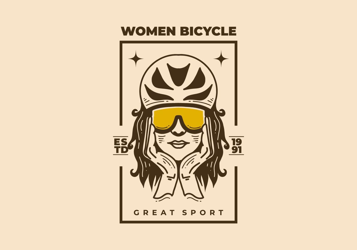 ilustración de arte vintage de una mujer con casco de bicicleta vector