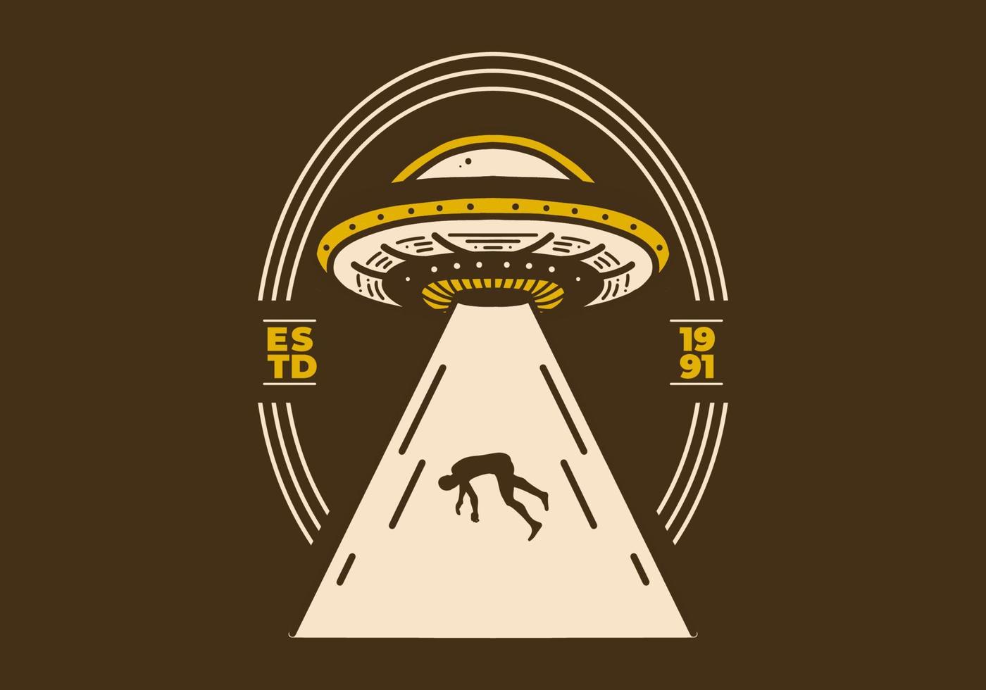 Vintage art illustration of a ufo suck a human vector