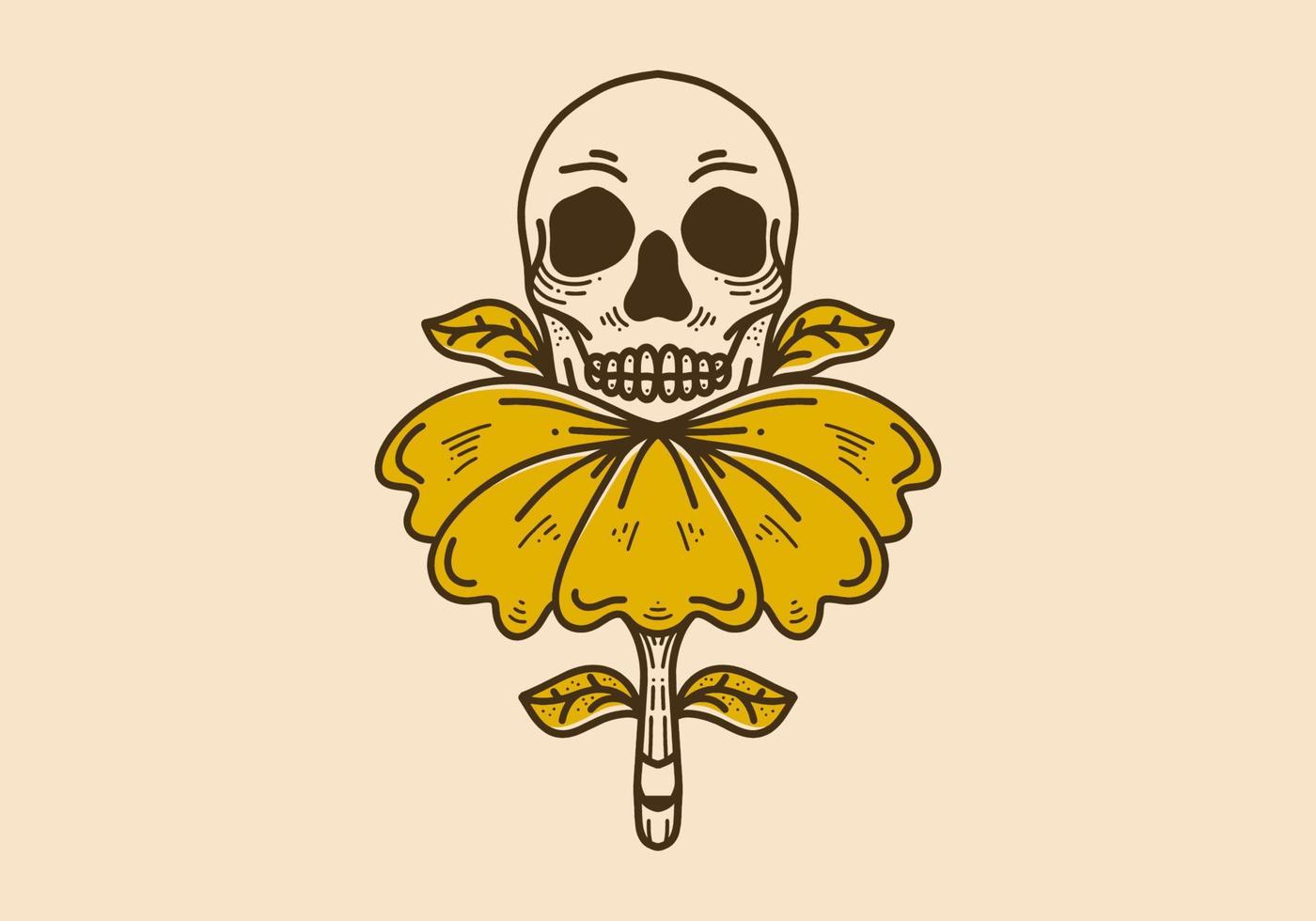 Vintage art illustration of a skull on the flower vector