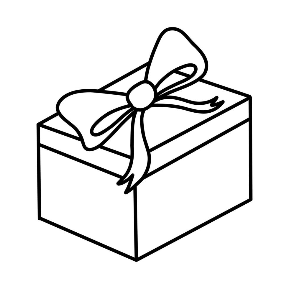 Doodle gift box with bow. Cartoon element, vector sketch illustration
