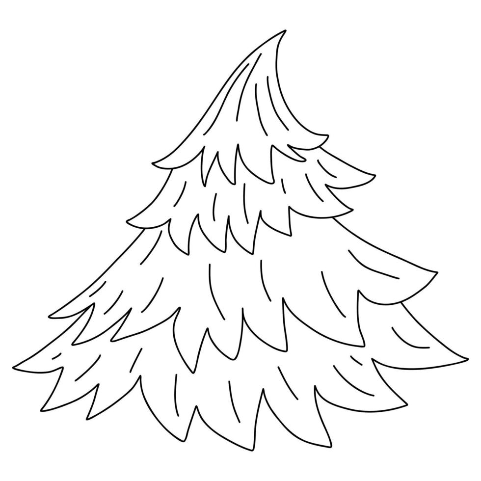 Christmas tree doodle. Cartoon element, vector sketch illustration, black outline art for web design, icon, print, coloring page