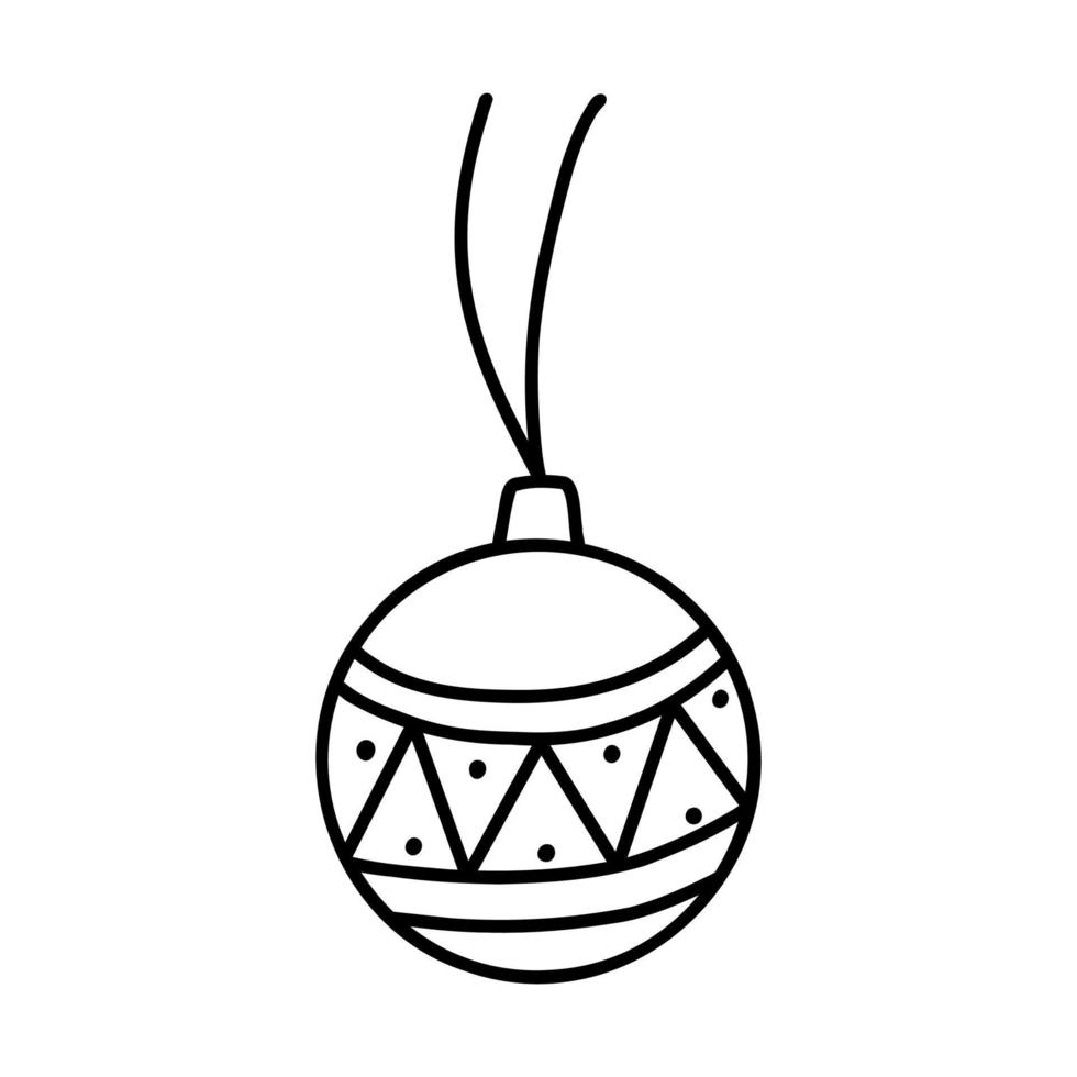 Doodle Christmas tree toy. Cartoon element, vector sketch illustration, black outline art for web design, icon, print, coloring page