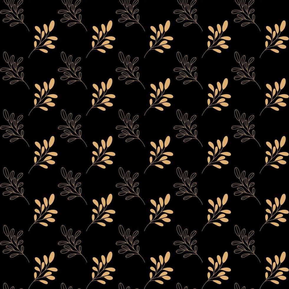 Seamless luxury golden plants pattern on black background. Hand drawn floral linear elements for print, poster, cover, banner, fabric, invitation. vector