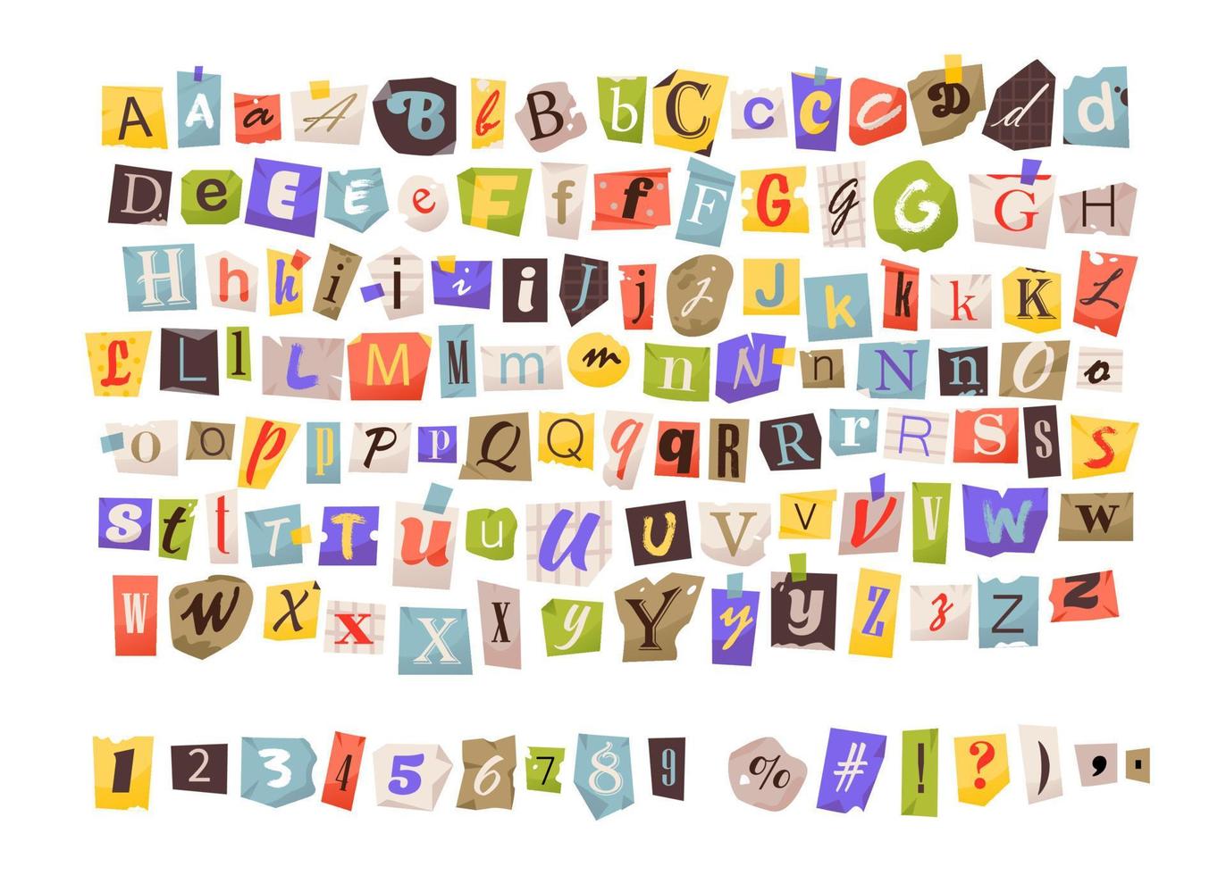 Clipping alphabet. Cut Letters. Vector font