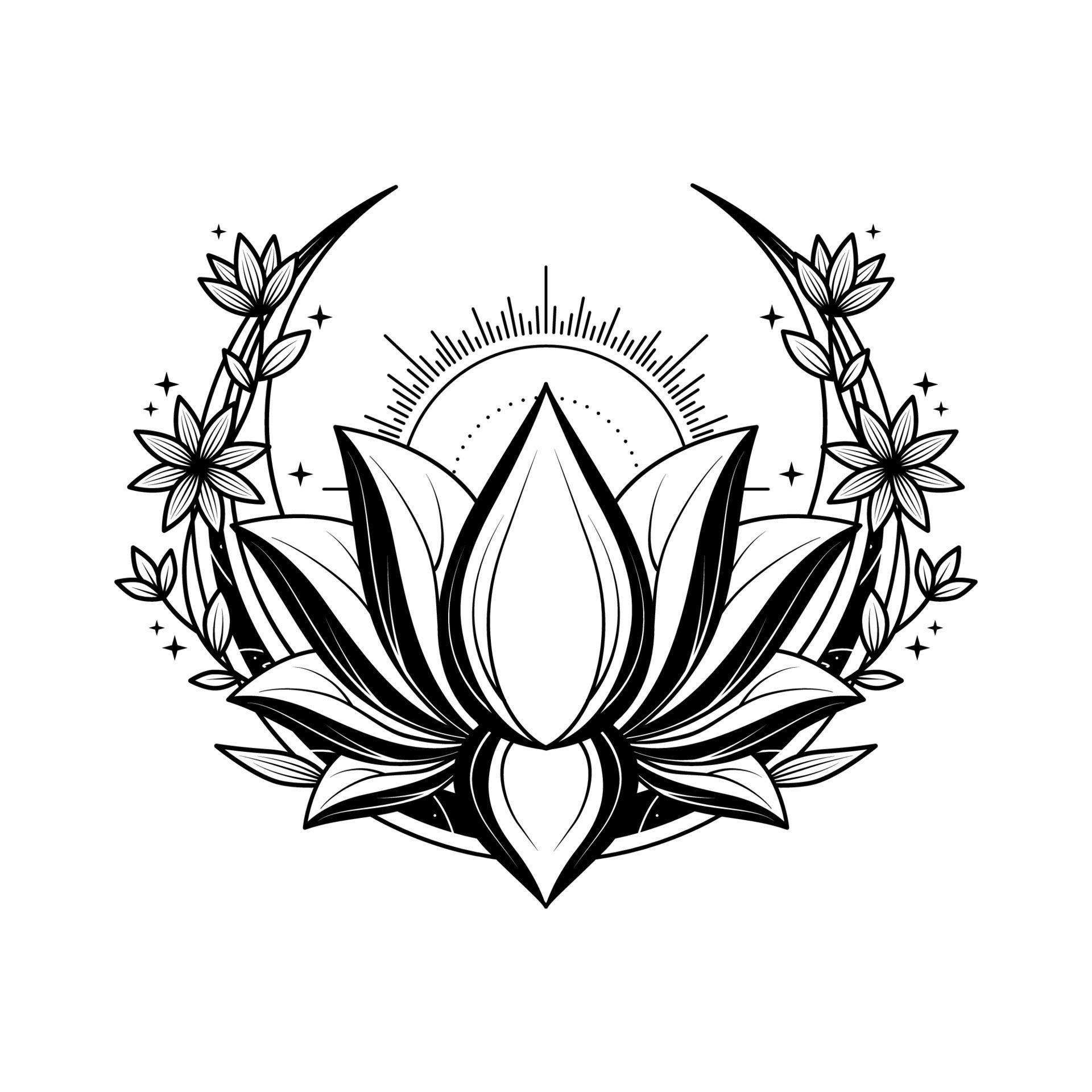 monochrome floral lotus logo design for tattoo corporate or company