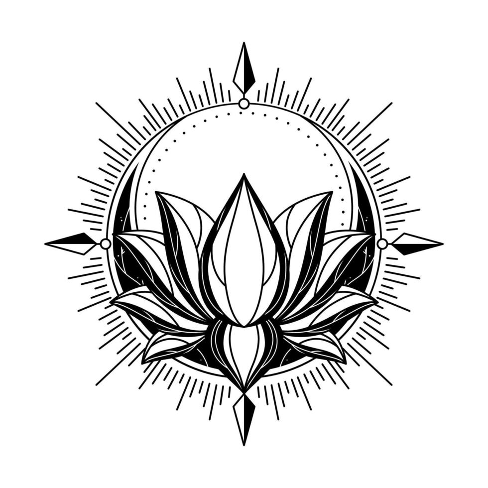 diseño de logotipo de loto floral monocromático para tatuaje corporativo o empresa vector