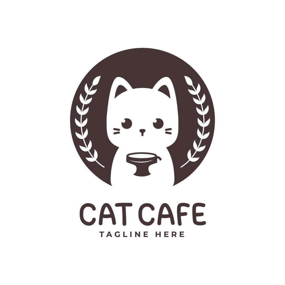 lindo logo de gato con taza de café vector