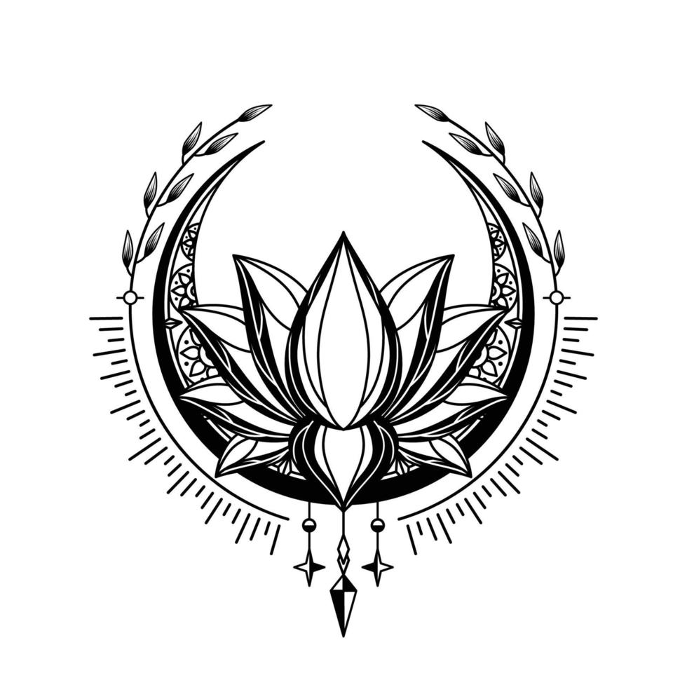 diseño de logotipo de loto floral monocromático para tatuaje corporativo o empresa vector