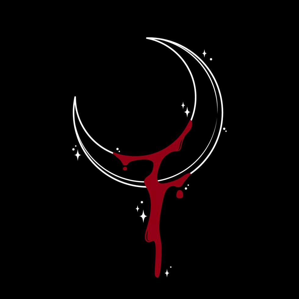 silhouette moon with blood red drip vector