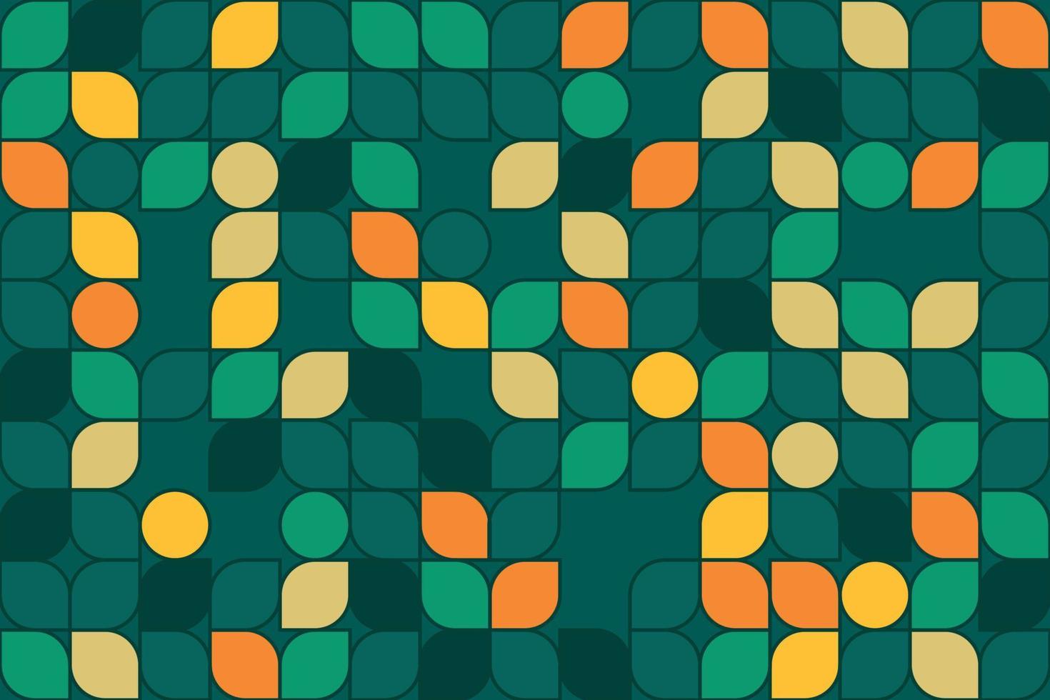 Green and orange contour leaves composition. Geometric decorative seamless patterns vector