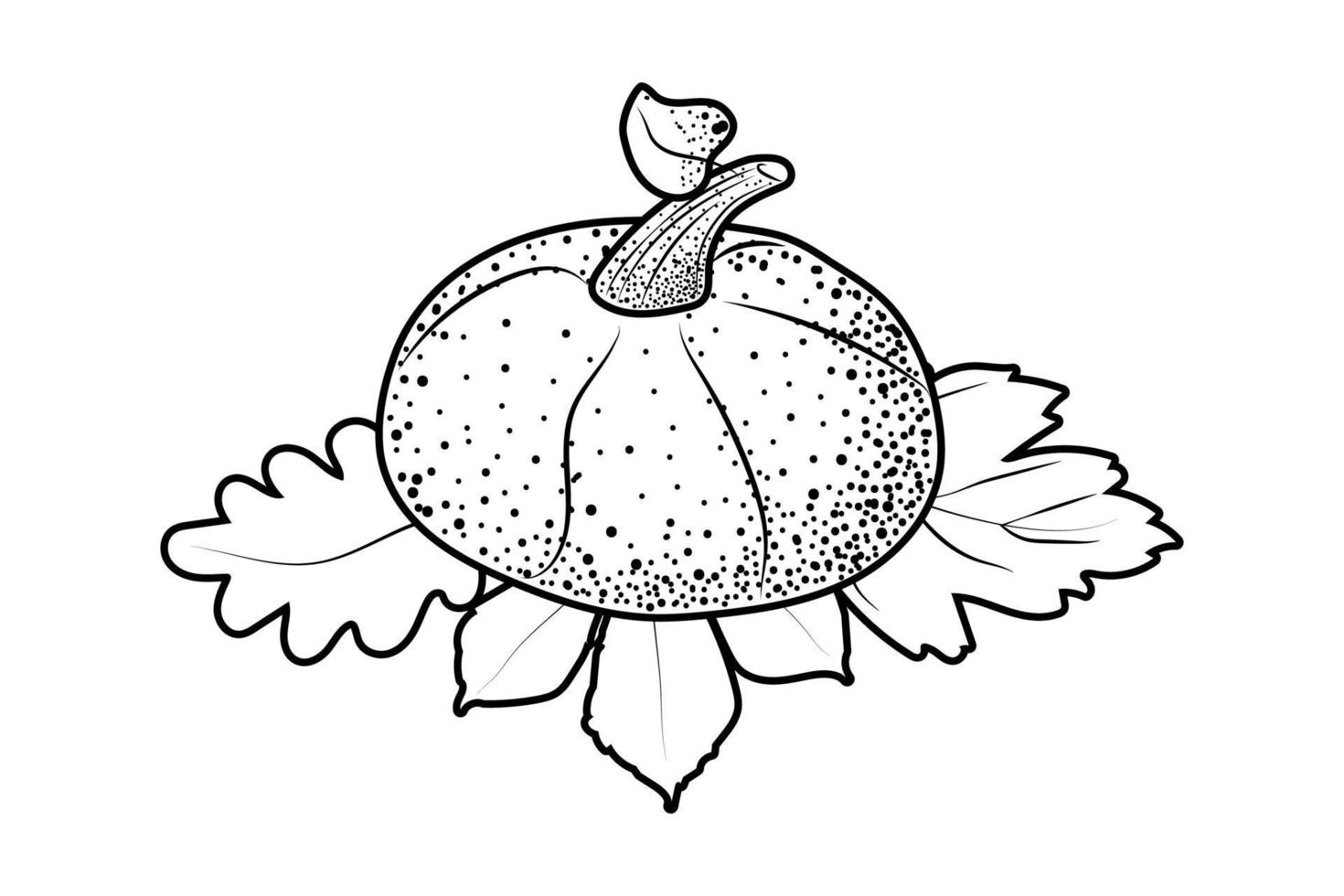 Large pumpkin and leaves, hand-drawn in sketch style. Maple leaves. Autumn Vegetable. Pumpkin. A symbol of Halloween and Thanksgiving vector