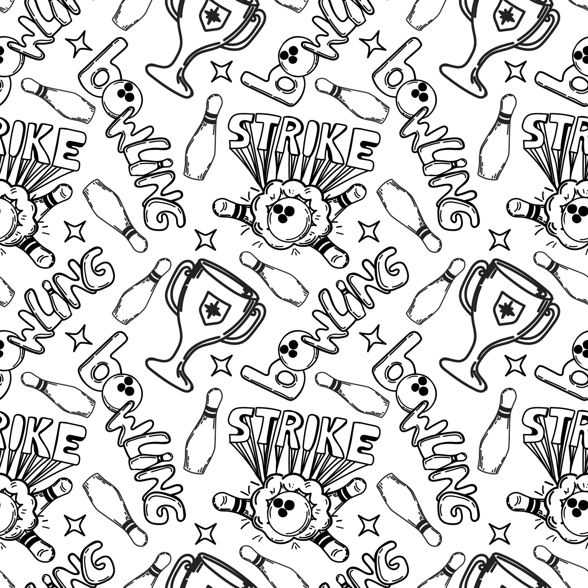 A seamless pattern of hand-drawn elements with a bowling theme. Cup ...