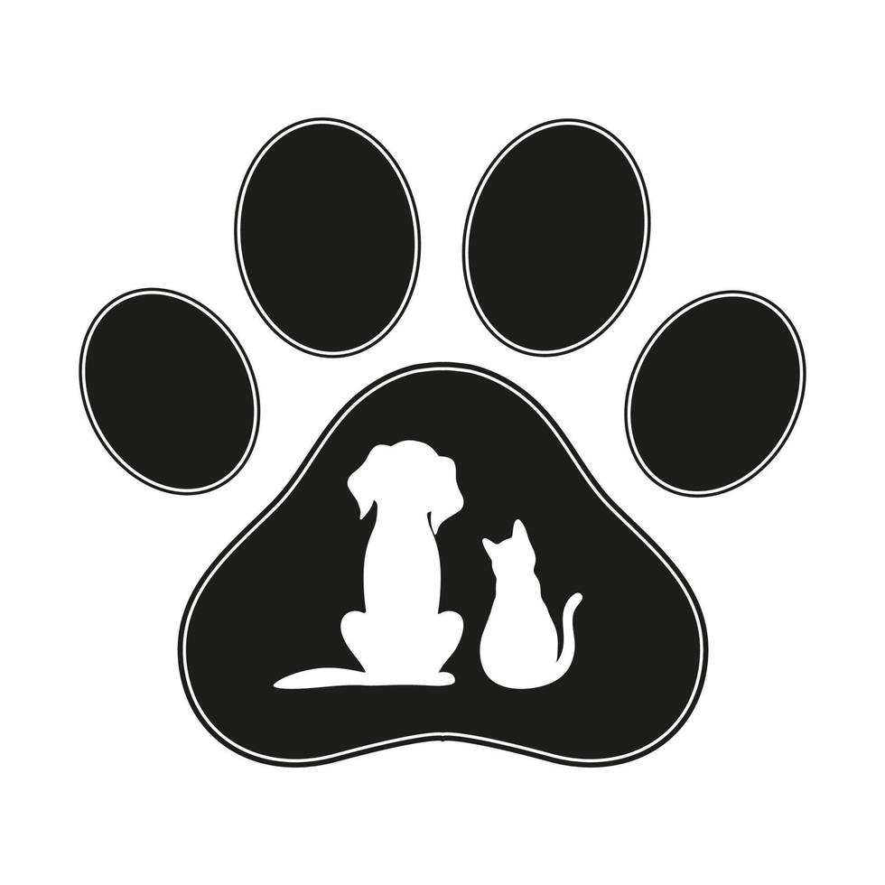 Silhouette of a dog and a cat on the background of a paw vector