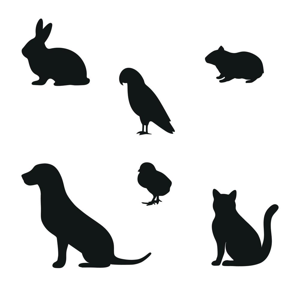 Illustration set of pets silhouettes vector