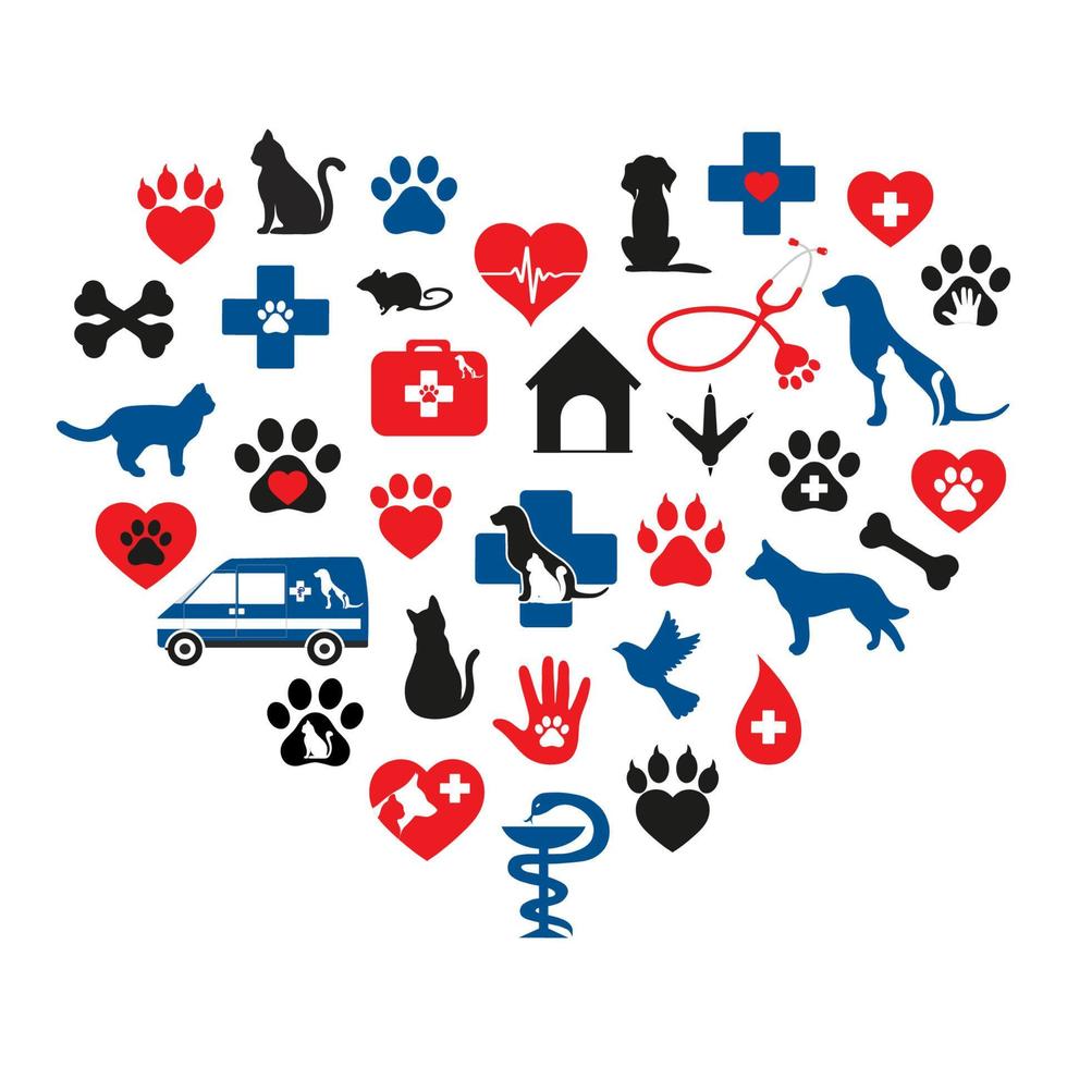 Heart shaped veterinary set vector