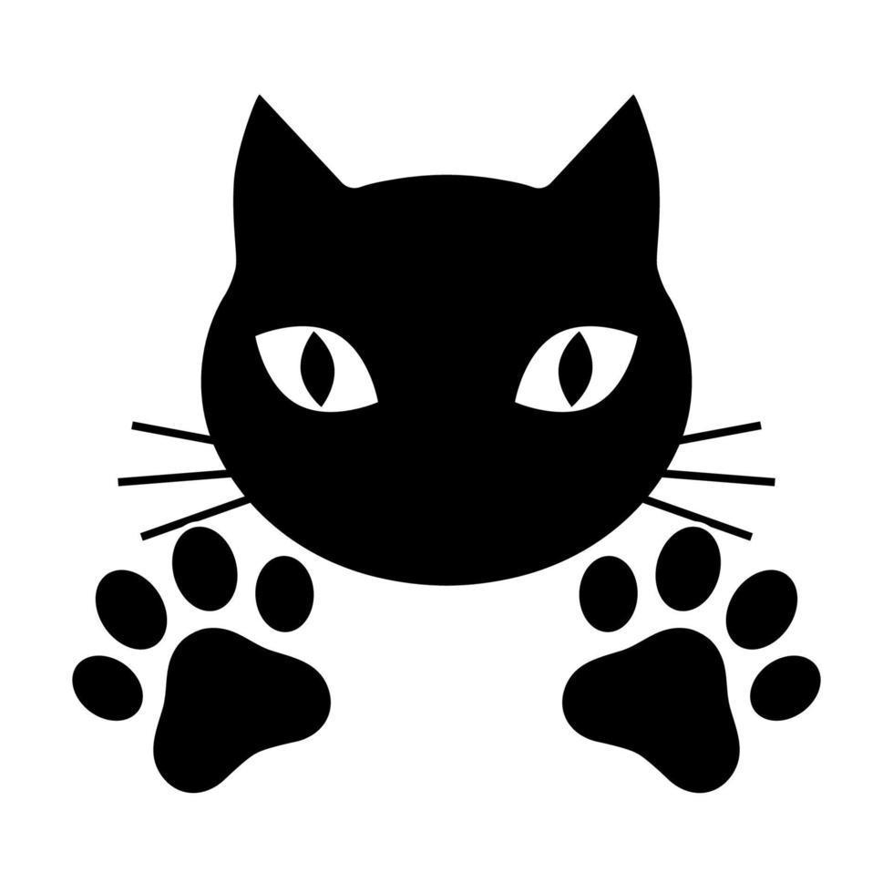 Illustration of the head of a black cat with paws vector