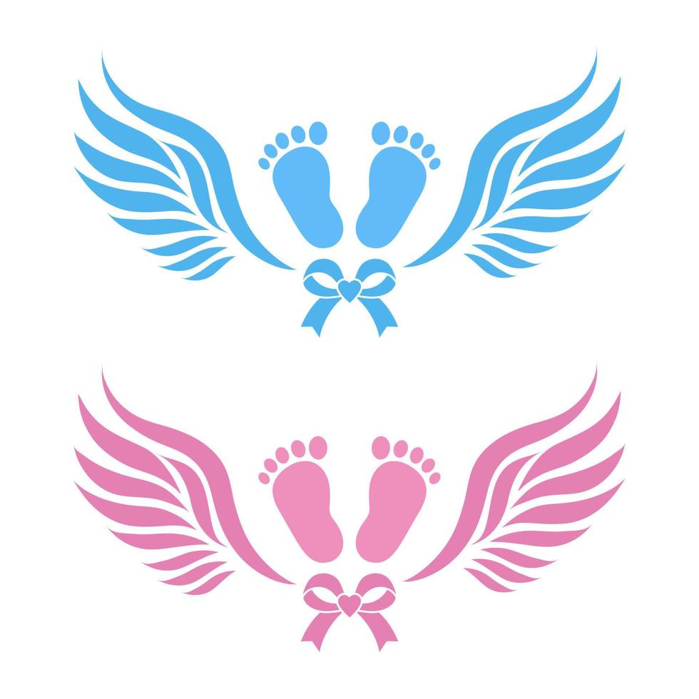 Baby footprints with heart and wings vector