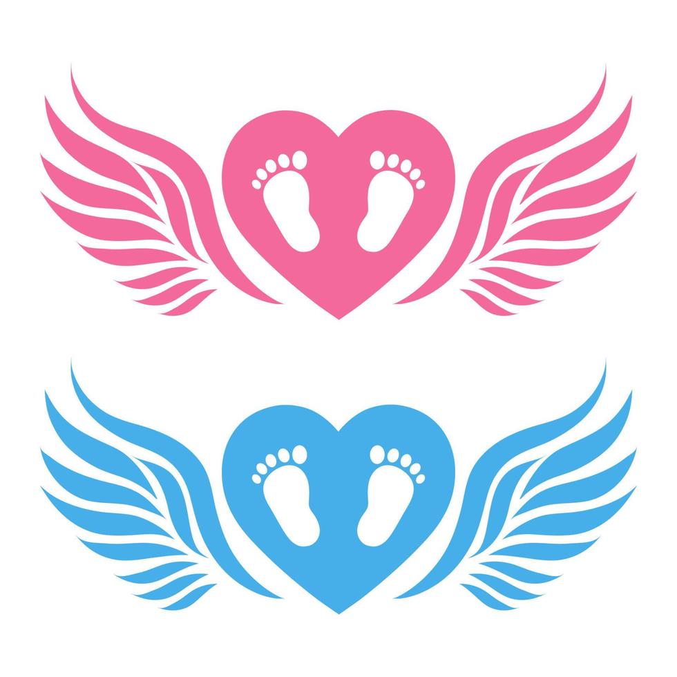 Baby footprints with heart and wings vector