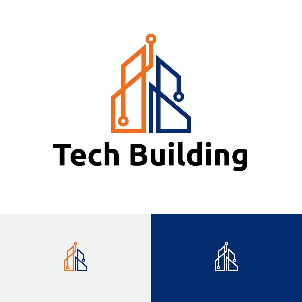 Building Real Estate Technology Circuit Monoline Logo vector