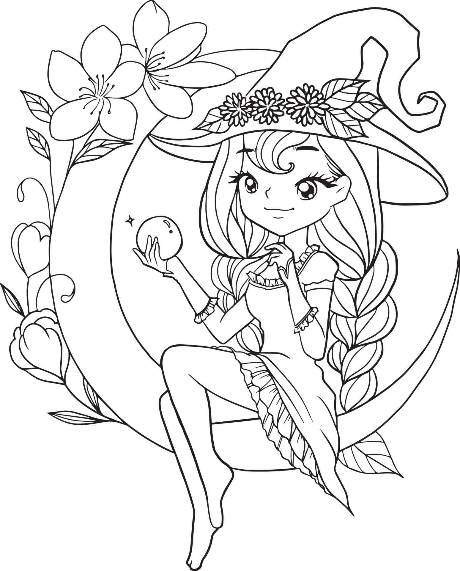 witch girl cartoon doodle kawaii anime coloring page cute ...